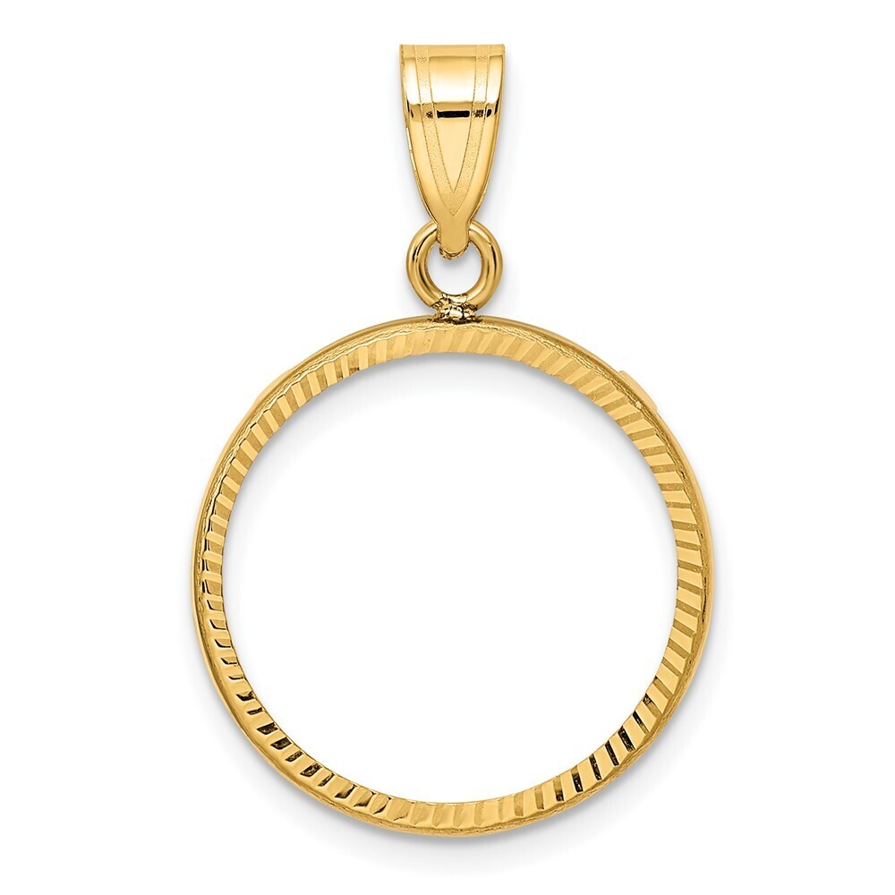14k Yellow Gold Polished And Diamond-Cut 18.0mm Prong Coin Bezel Pendant